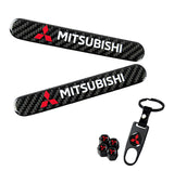 MITSUBISHI LOGO Set Emblems with Black Tire Wheel Valves Air Caps Keychain - US SELLER
