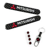 MITSUBISHI LOGO Set Emblems with Silver Keychain Wheel Tire Valves Air Caps - US SELLER
