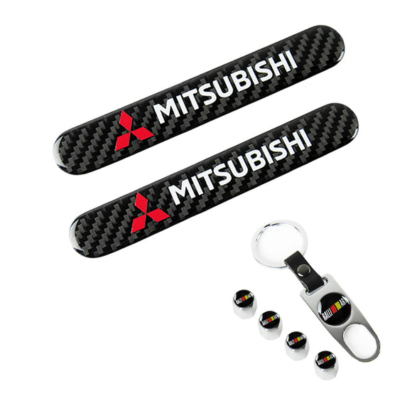 MITSUBISHI Set LOGO Emblems with Silver Ralliart Tire Wheel Valves Air Caps Keychain - US SELLER