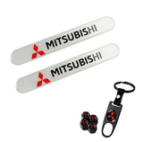 MITSUBISHI LOGO Set Emblems with Black Wheel Tire Valves Air Caps Keychain - US SELLER