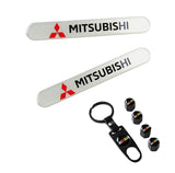 MITSUBISHI Set LOGO Emblems with Black Ralliart Wheel Tire Valves Air Caps Keychain - US SELLER