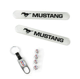 Ford Mustang Set LOGO Emblems with Silver Keychain Wheel Tire Valves Air Caps - US SELLER