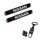 NISSAN Set LOGO Emblems with Black Keychain Tire Valves Wheel Air Caps - US SELLER