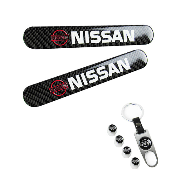 NISSAN Set LOGO Emblems with Silver Tire Wheel Valves Air Caps Keychain - US SELLER