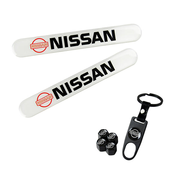 NISSAN Set LOGO Emblems with Black Wheel Tire Valves Air Caps Keychain - US SELLER