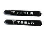 TESLA Set LOGO Emblems with Silver Tire Valves Wheel Air Caps Keychain - US SELLER