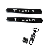 TESLA Set LOGO Emblems with Wheel Tire Valves Black Air Caps Keychain - US SELLER