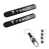 TESLA Set LOGO Emblems with Silver Tire Wheel Valves Air Caps Keychain - US SELLER