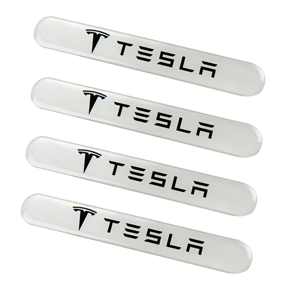 Tesla White Car Door Rear Trunk Side Fenders Bumper Badge Scratch Guard Sticker New 4 pcs