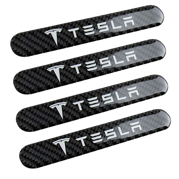 Tesla Carbon Fiber Car Door Rear Trunk Side Fenders Bumper Badge Scratch Guard Sticker New 4 pcs