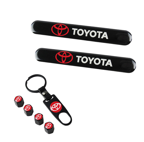 Toyota Set LOGO Emblems with Wheel Tire Valves Black Air Caps Keychain - US SELLER