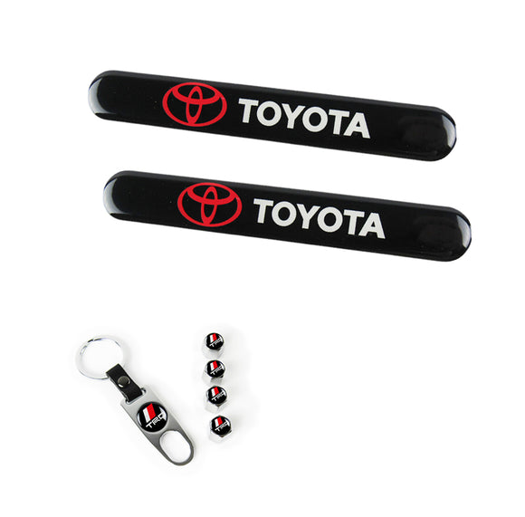 Toyota TRD Set LOGO Emblems with Silver Keychain Tire Wheel Valves Air Caps - US SELLER