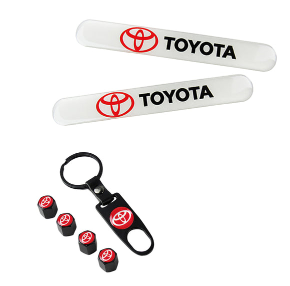 Toyota Set LOGO Emblems with Black Wheel Tire Valves Air Caps Keychain - US SELLER