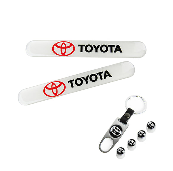 Toyota Set LOGO Emblems with Keychain Tire Wheel Valves Silver Air Caps - US SELLER