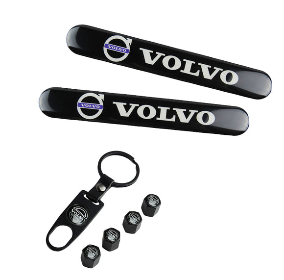 VOLVO LOGO Set Emblems with Black Tire Valves Wheel Air Caps Keychain - US SELLER