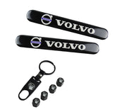 VOLVO LOGO Set Emblems with Black Tire Valves Wheel Air Caps Keychain - US SELLER