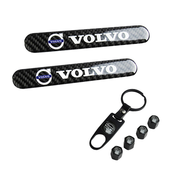 VOLVO LOGO Set Emblems with Black Keychain Wheel Tire Valves Air Caps - US SELLER