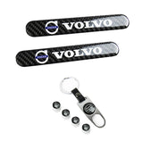 VOLVO Set LOGO Emblems with Silver Keychain Tire Valves Wheel Air Caps - US SELLER