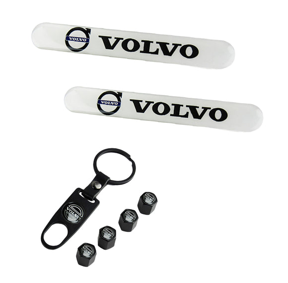 VOLVO LOGO Set Emblems with Black Wheel Tire Valves Air Caps Keychain - US SELLER