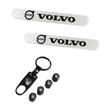 VOLVO LOGO Set Emblems with Black Wheel Tire Valves Air Caps Keychain - US SELLER