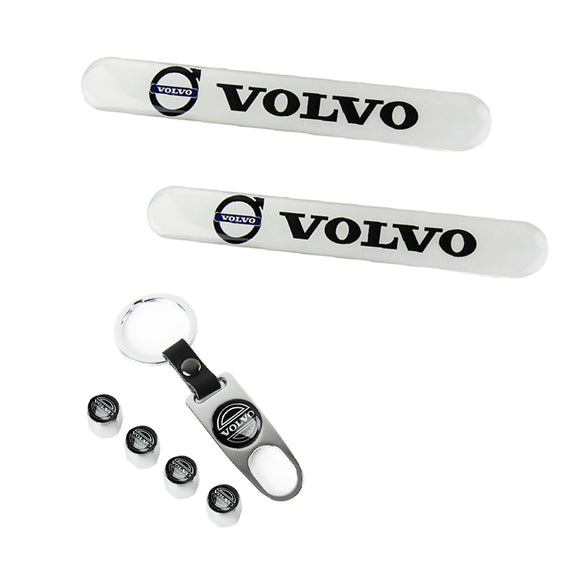 VOLVO Set LOGO Emblems with Silver Keychain Wheel Tire Valves Air Caps - US SELLER