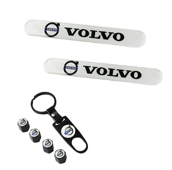VOLVO LOGO Set Emblems with Wheel Tire Valves Air Caps Keychain - US SELLER