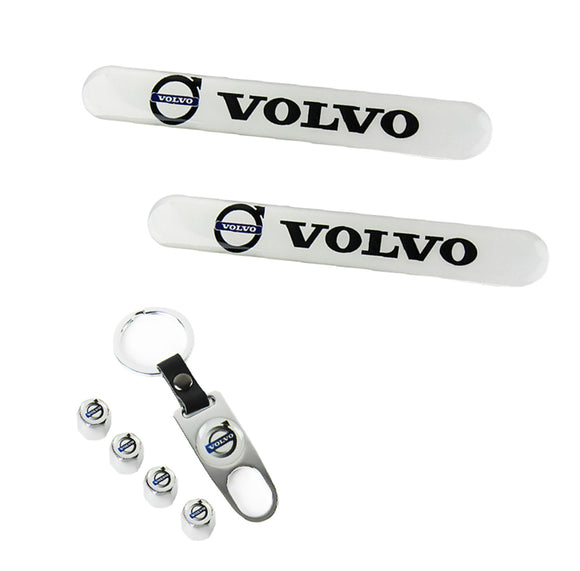 VOLVO Set LOGO Emblems with Wheel Tire Valves Air Caps Keychain - US SELLER