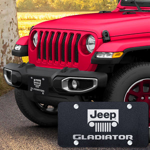 For JEEP GLADIATOR Stainless Steel Laser Etched License Plate Rugged Black PL.GLADNL.ERB + Chrome Caps