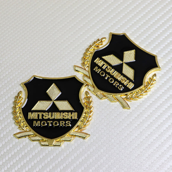 Mitsubishi Gold 3D Metal Emblem Sticker x2