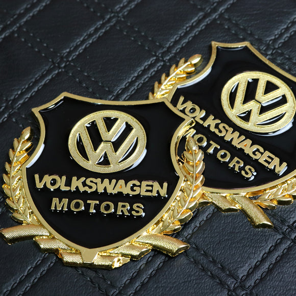 Volkswagen Gold 3D Metal Emblem Sticker x2