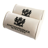 Junction Produce Set of Beige Seat Pillows & White Fusa Charm