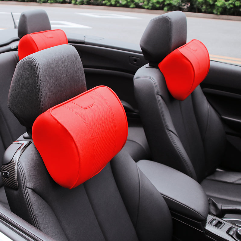 New Car Seat Headrest Neck Cushion Pillows For KIA Logo Red Real Leather  2PCS