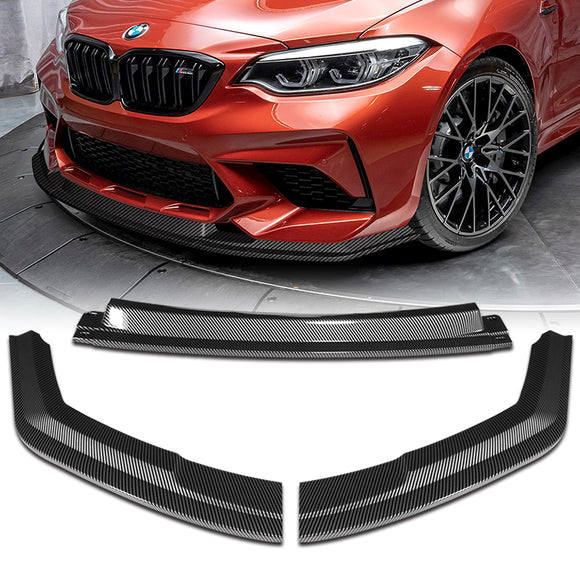 For 2016-2020 BMW M2 F87 RA-Style 3-Pcs Carbon Look Front Bumper Spoiler Splitter Lip