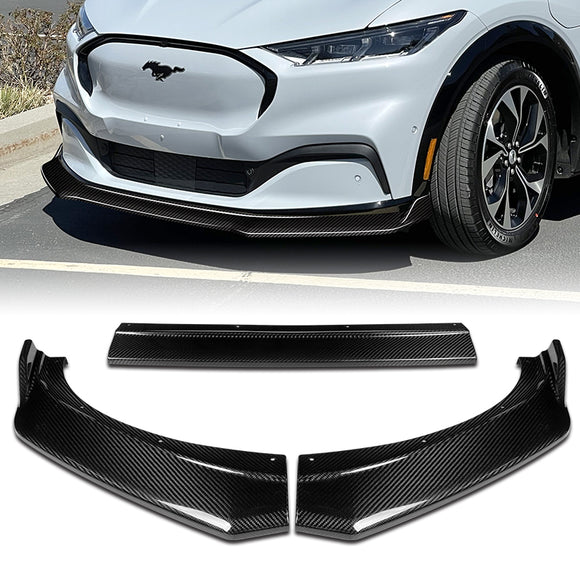 For 2021-2023 Ford Mustang Mach-E Carbon Fiber 3-Pcs Front Bumper Spoiler Splitter Lip