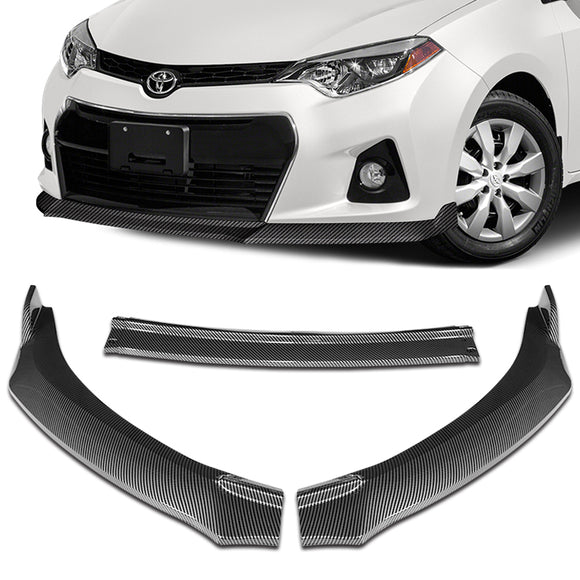 For 2014-2016 Toyota Corolla S GT-Style 3-Pcs Carbon Painted Front Bumper Spoiler Lip