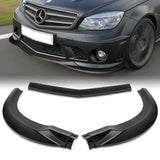 For 2008-2011 Mercedes-Benz W204 C63 AMG 3-PCS Matt Black Front Bumper Spoiler Lip