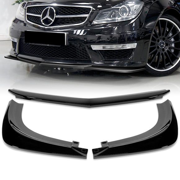 For 2012-2014 Mercedes-Benz W204 C63 AMG 3-PCS Painted Black Front Bumper Spoiler Lip
