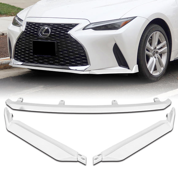For 2021-2025 Lexus IS300 IS350 Base V-Style 3-PCS Painted White Front Bumper Lip