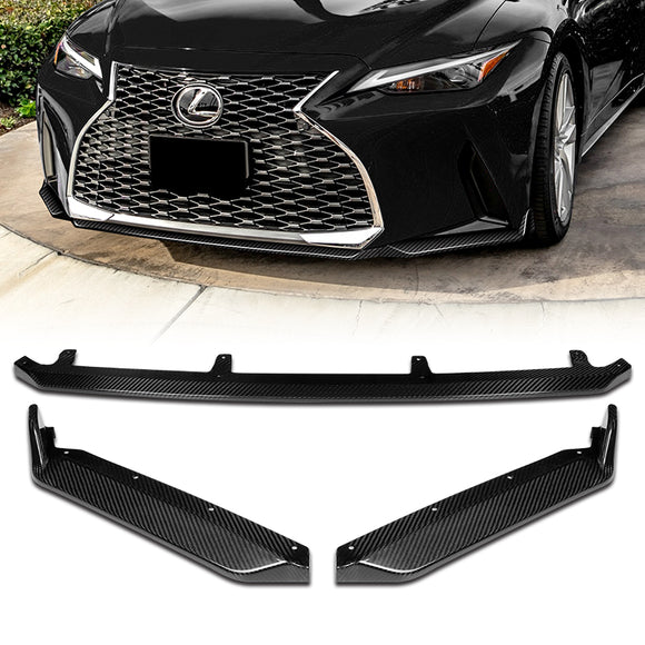 For 2021-2025 Lexus IS300 IS350 Base V-Style 3-PCS  Real Carbon Fiber Front Bumper Lip
