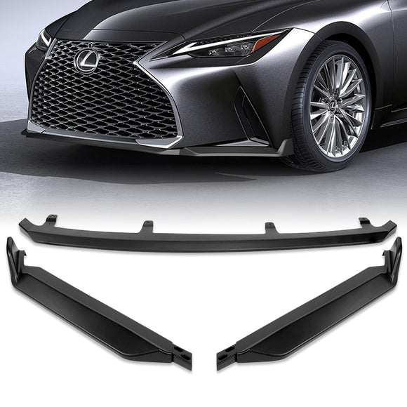 For 2021-2025 Lexus IS300 IS350 Base V-Style 3- PCS Matt Black Front Bumper Spoiler Lip