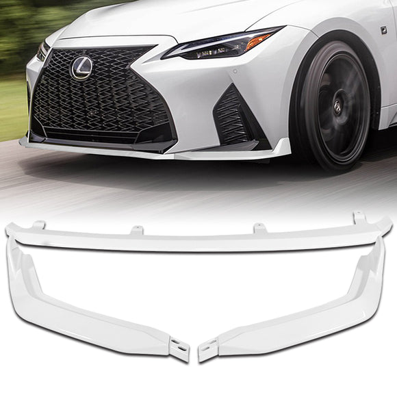 For 2021-2022 Lexus IS350 IS500 F-Sport V-Style 3-PCS Painted White Front Bumper Lip