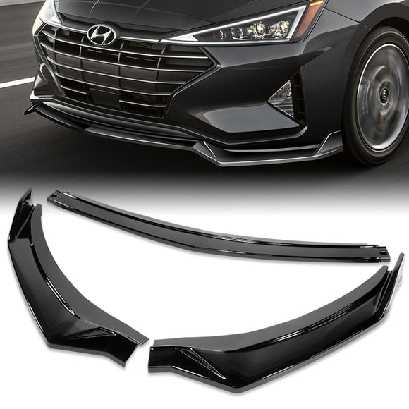 For 2019-2020 Hyundai Elantra Sedan 3-PCS Painted Black Front Bumper Body Spoiler Lip