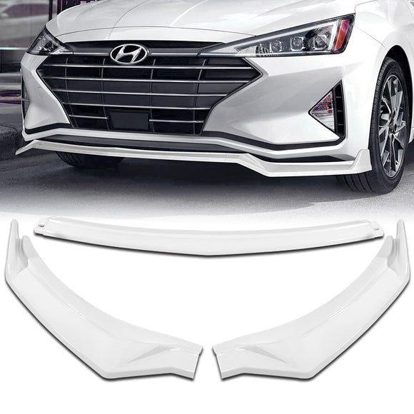 For 2019-2020 Hyundai Elantra Sedan 3-PCS Painted White Front Bumper Body Spoiler Lip