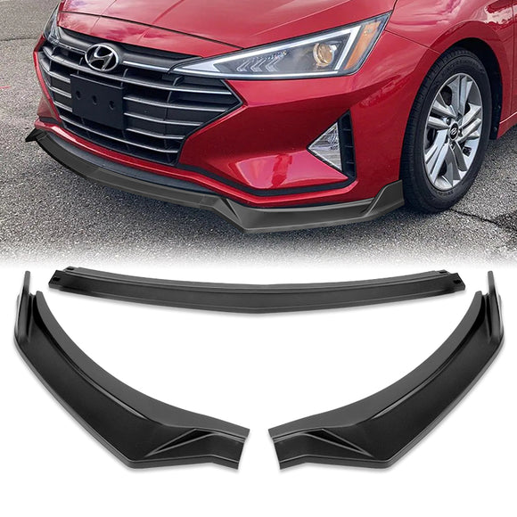 For 2019-2020 Hyundai Elantra Sedan 3-PCS Matt Black Front Bumper Spoiler Splitter Lip