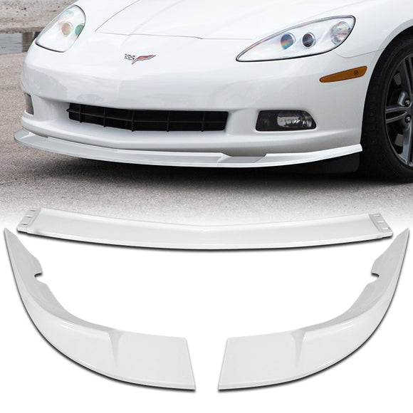 For 2005-2013 Corvette C6 ZR1-Style Base 3-PCS Painted White Front Bumper Spoiler Lip