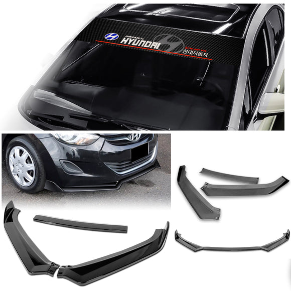 2011-2013 Hyundai Elantra Set of Painted Black Sedan Front Bumper Spoiler Splitter Lip with Windshield Banner