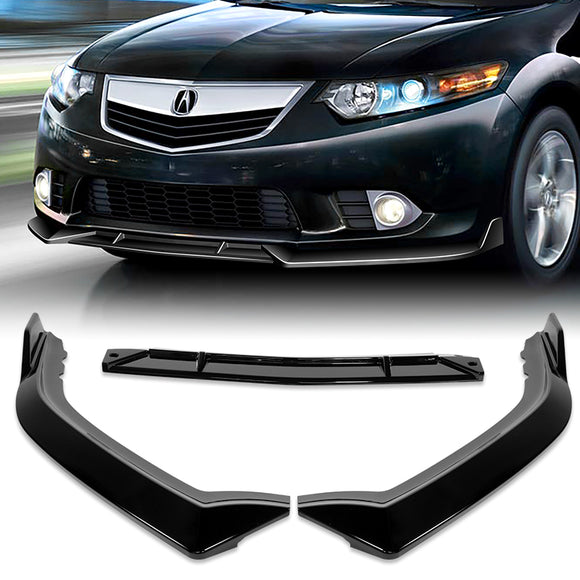 For 2011-2014 Acura TSX STP-Style 3-PCS Painted BLACK Front Bumper Spoiler Splitter Lip