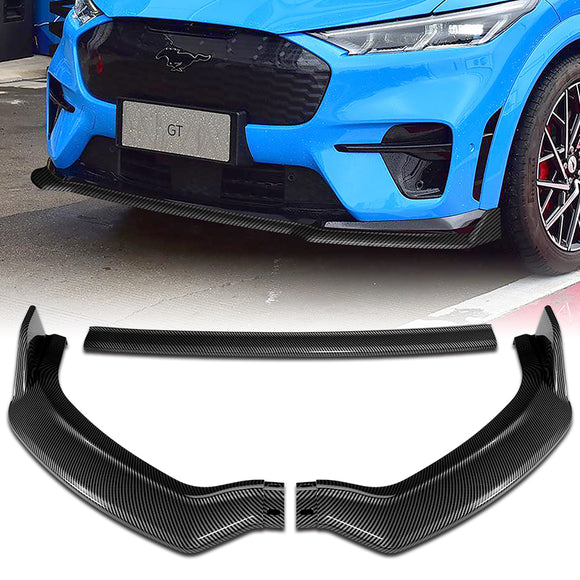 For 2021-2023 Ford Mustang Mach-E GT 3-PCS Carbon Look Front Bumper Body Spoiler Lip