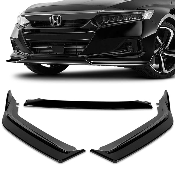 For 2021-2023 Honda Accord Sedan 3-PCS Painted Black Front Bumper Spoiler Splitter Lip