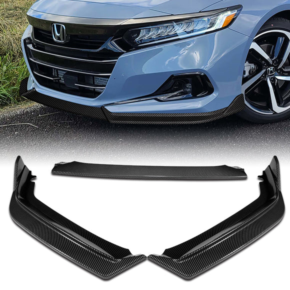 For 2021-2022 Honda Accord Sedan 3-PCS Carbon Style Front Bumper Spoiler Splitter Lip